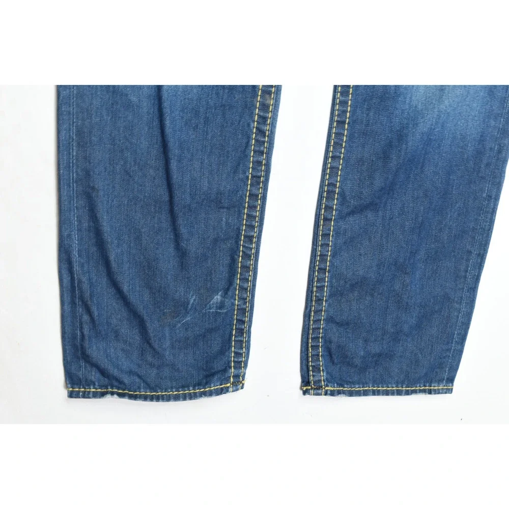 True Religion Slim Flap Gold Big T Jeans Mens 33 Blue Straight Leg Denim